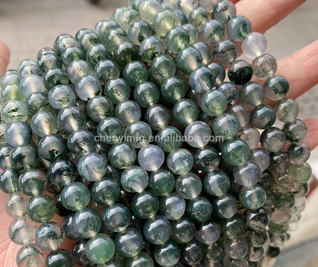 Natural Healing Stone High Quality Gemstone Loose Round Matte Beads Moss Agate Crystal for DIY Jewelry Making