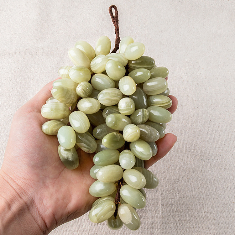 Natural Afghan Jade Hand Carved Polished Creative Simulation Grape Bunches Apple Home Wine Cooler Decor and Gift