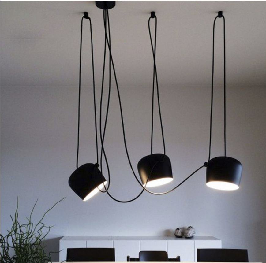 Nordic restaurant creative multi-head Iron Black White Spider Industrial Modern Designer Drum LED Pendant lights