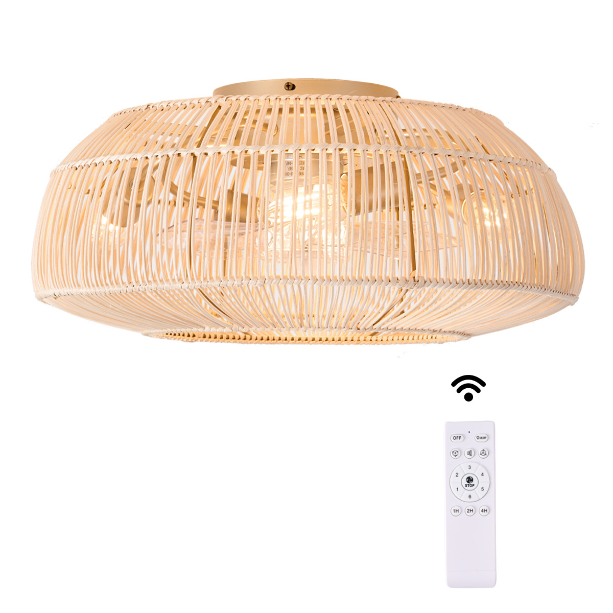 Wholesale Modern Bedroom LED Ceiling Fan Lamp With Remote Controller Indoor Decoration Lighting Vintage Rattan Fan Ceiling Light