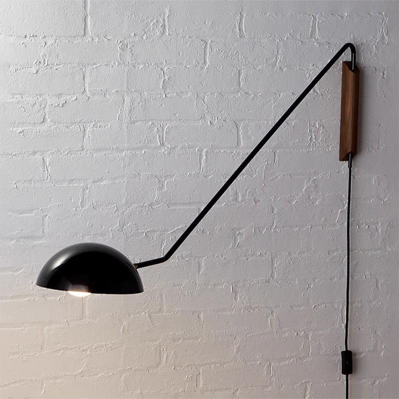 Wholesale Wood Nordic Adjustable Metal Long Arm Wall Light For Sofa Bedroom Bedside Study Rotatable Vintage Reading Wall Lamp