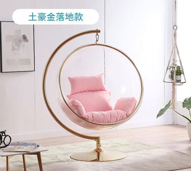 Hot Sell Transparent hanging chairs Swing Floor Stand Golden acrylic Bubble Chair With Stand living room garden