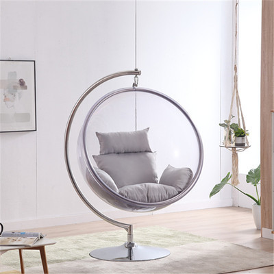 Hot Sell Transparent hanging chairs Swing Floor Stand Golden acrylic Bubble Chair With Stand living room garden