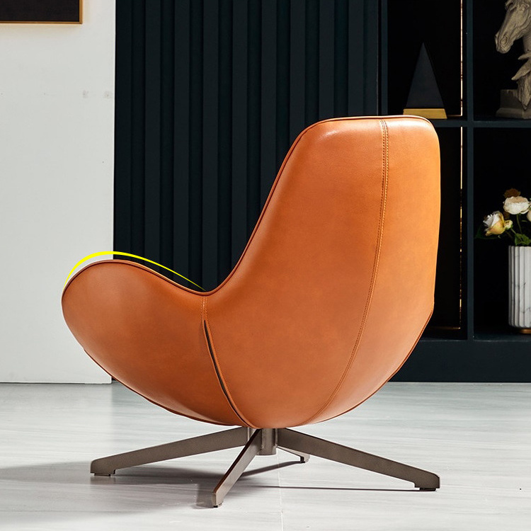 Swivel Indoor Egg Chair Elegant Leather Modern Aviator Cushion Metal Leisure Lounge Living Room Shell Shaped Chair