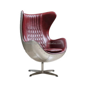 Industrial Vintage leather Leisure Chair egg chair Aviation Spitfire Aluminium Pod Chair revolving