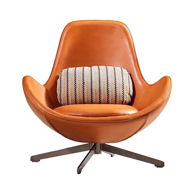 Swivel Indoor Egg Chair Elegant Leather Modern Aviator Cushion Metal Leisure Lounge Living Room Shell Shaped Chair