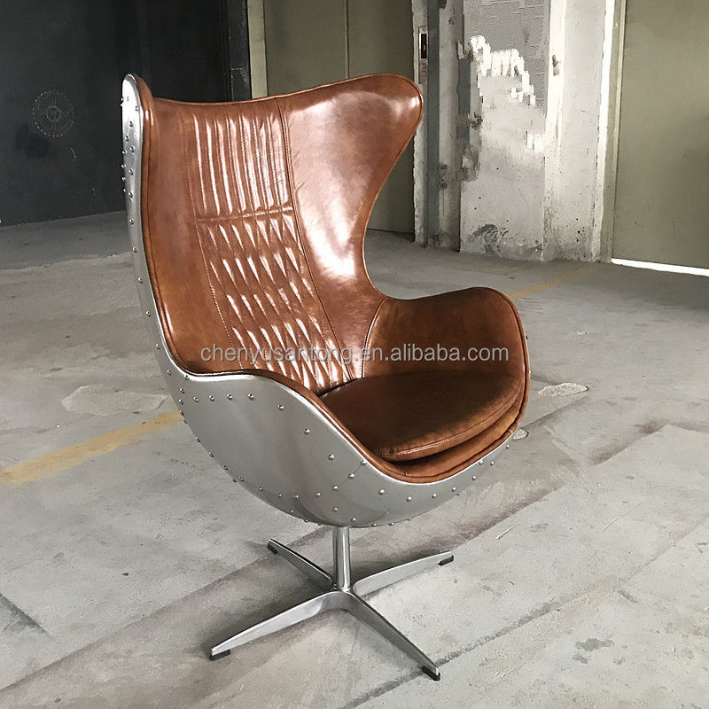 Industrial Vintage leather Leisure Chair egg chair Aviation Spitfire Aluminium Pod Chair revolving