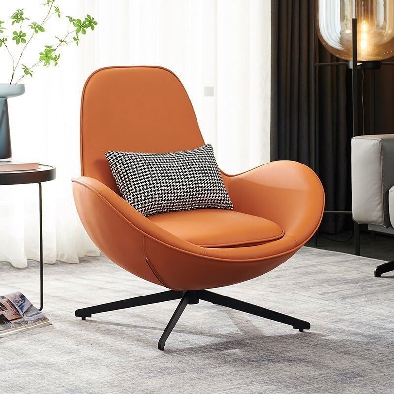 Swivel Indoor Egg Chair Elegant Leather Modern Aviator Cushion Metal Leisure Lounge Living Room Shell Shaped Chair