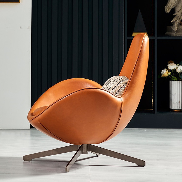 Swivel Indoor Egg Chair Elegant Leather Modern Aviator Cushion Metal Leisure Lounge Living Room Shell Shaped Chair