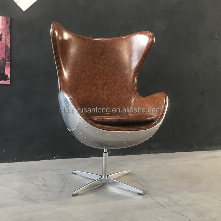 Industrial Vintage leather Leisure Chair egg chair Aviation Spitfire Aluminium Pod Chair revolving