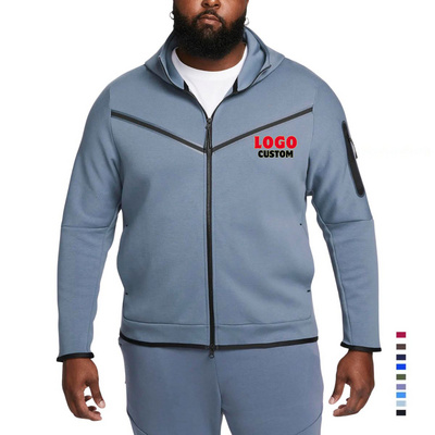 Factory Custom Logo  Wholesale OEM Tracksuit Fleece Jogging Set Gym Sports Zipper Up Hoodie Jogger Men Sweat Suits