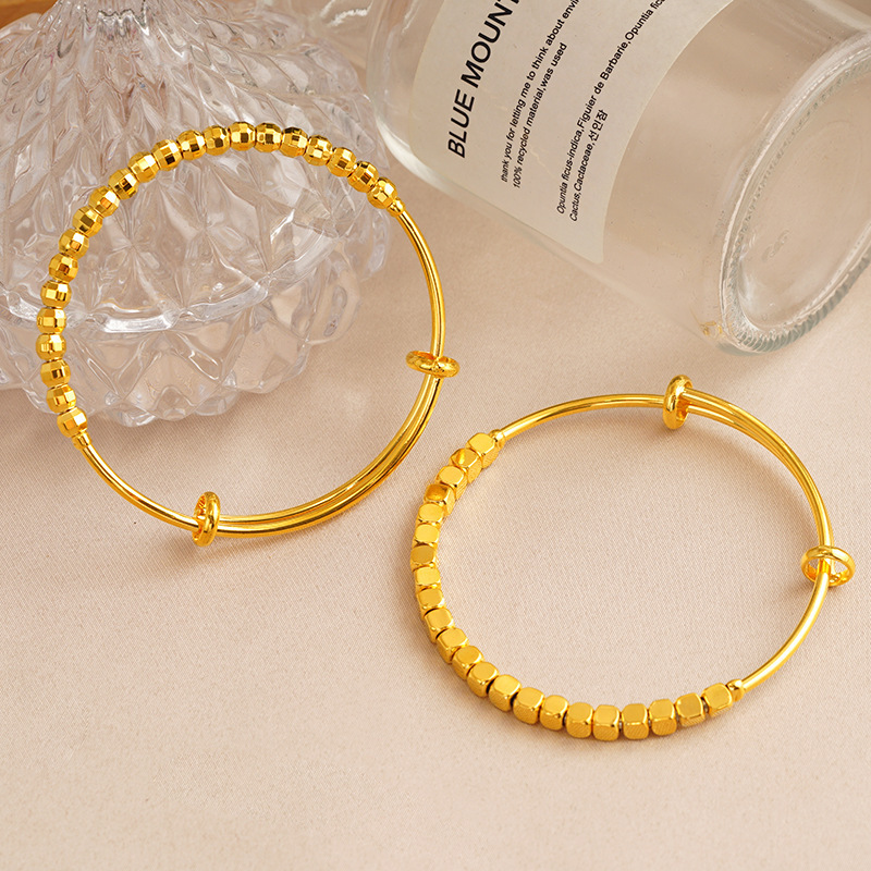 Wholesale Artificial jewelry luxury gold plated beaded small gold nugget push-pull bracelet