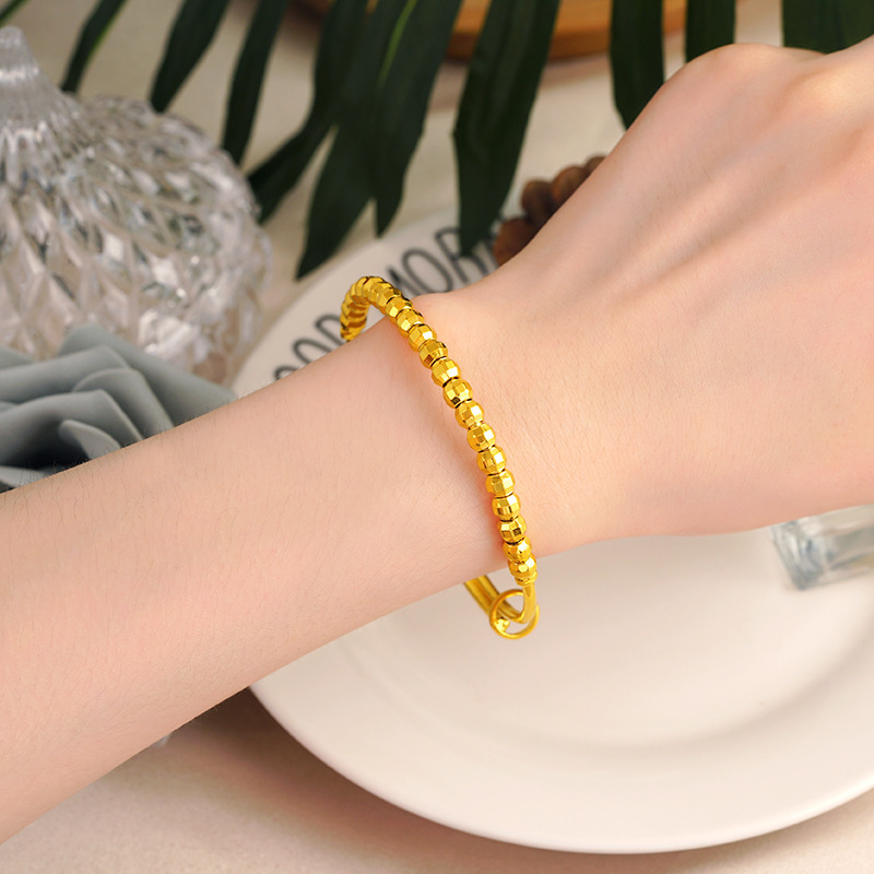 Wholesale Artificial jewelry luxury gold plated beaded small gold nugget push-pull bracelet