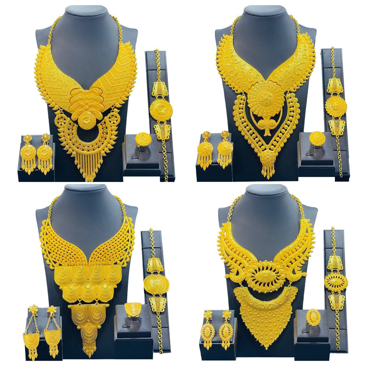 Wholesale 18k Gold Dubai Jewelry Sets Fashion Necklace Gold Jewelry African Women Accessories Jewellery Sets