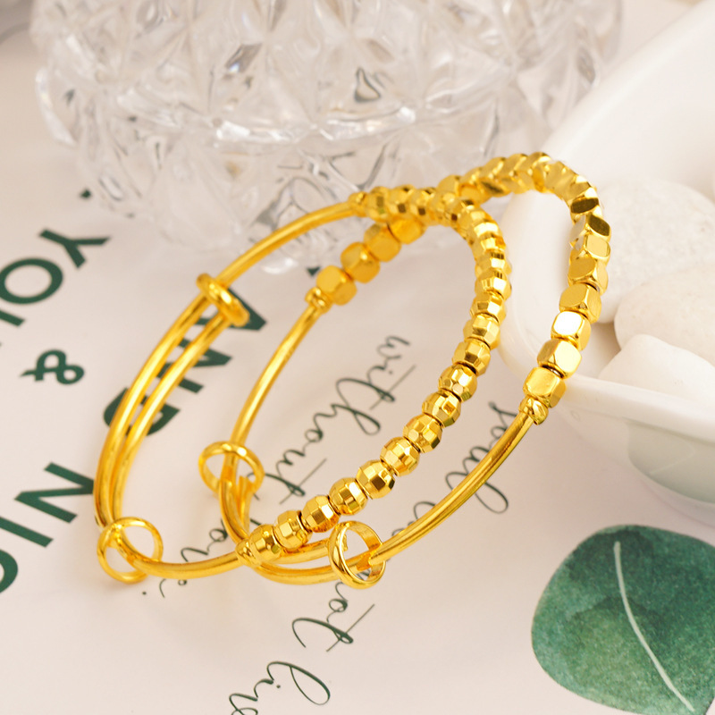 Wholesale Artificial jewelry luxury gold plated beaded small gold nugget push-pull bracelet