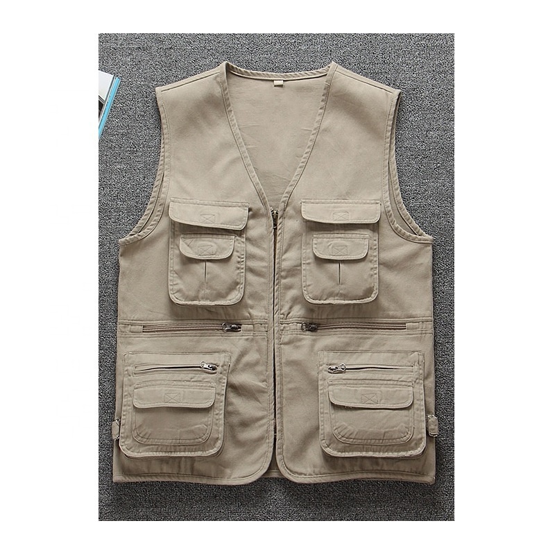 Custom Men's Multi Pockets Cotton Cargo Fisherman Vest Waistcoat For climbing fishing Hiking Journalist Photography Camping Vest