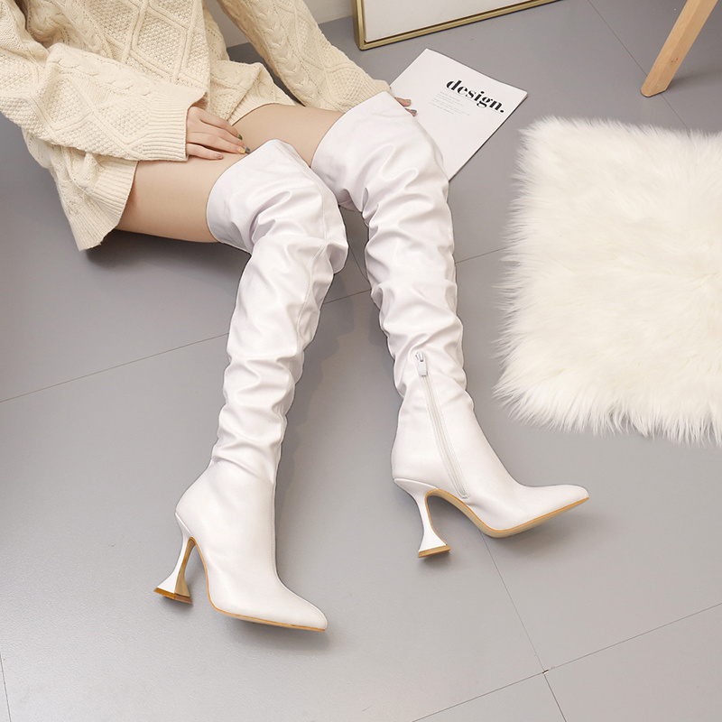 New arrival sexy women pointed toe wrinkle stiletto over knee boots high Heel Sexy long Booties winter shoes