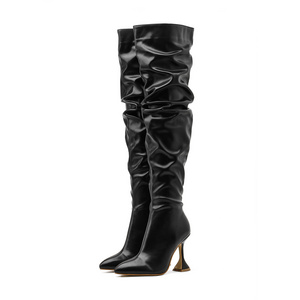 New arrival sexy women pointed toe wrinkle stiletto over knee boots high Heel Sexy long Booties winter shoes