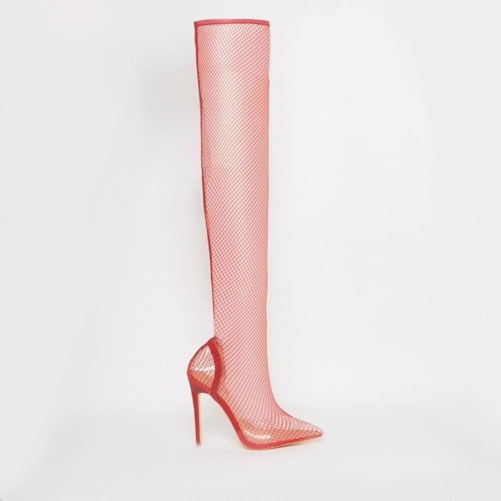 Customize Manufacturers pointed Toe PVC fashion Heels For Summer Girl wholesale heels Sex mesh Long Boots  over the  Knee Boots