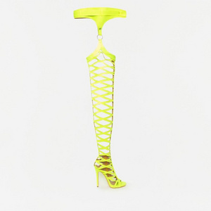 Sexy Hollow Out neon yellow Sandal Boots Girl Long Overknee snake Boots For Ladies peep toe thigh high stiletto heels women shoe