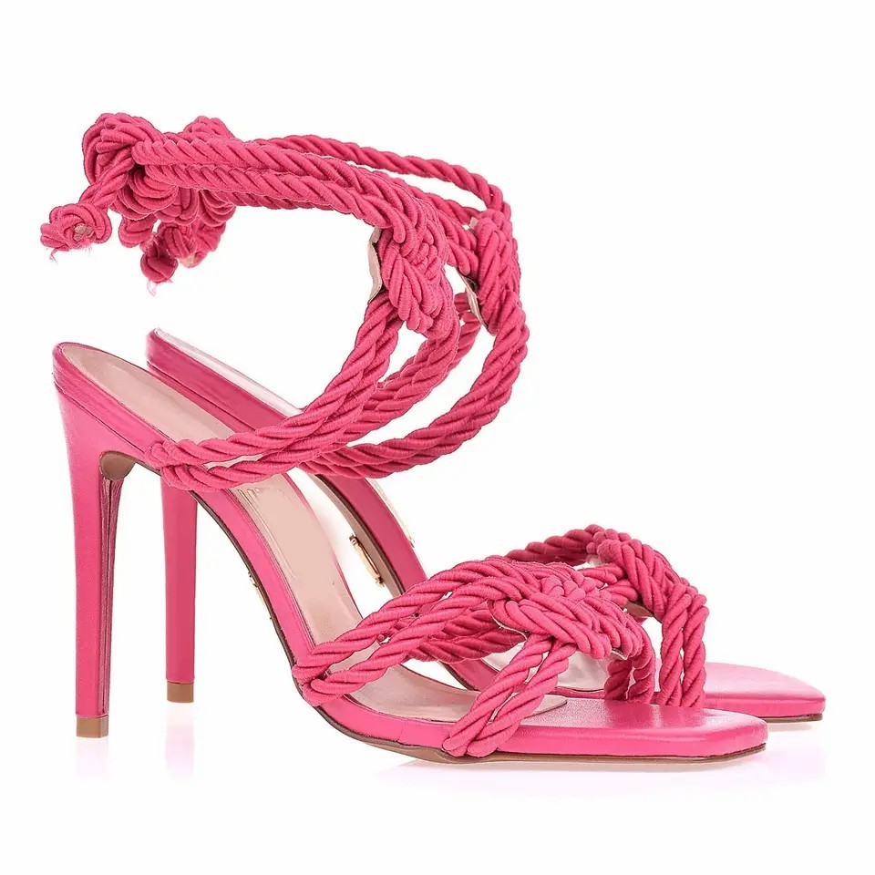 UBILILIA ROPE STRAP WOMEN FOOTWEAR  LACE UP SUMMER FASHION SHOES ROPE HEELS SANDALS HEELS CROSS STRAPS LADIES HEELED SANDALS