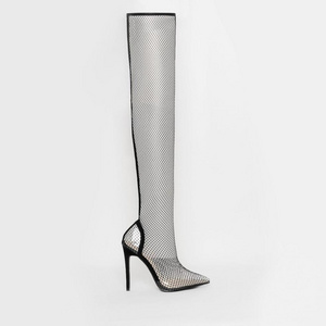 Customize Manufacturers pointed Toe PVC fashion Heels For Summer Girl wholesale heels Sex mesh Long Boots  over the  Knee Boots