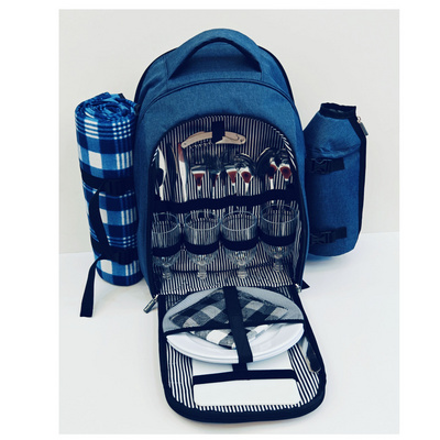 Wholesale Waterproof insulated Thermal 4 person camping picnic bag with bottle holder cutlery accessories blanket picnic bag set