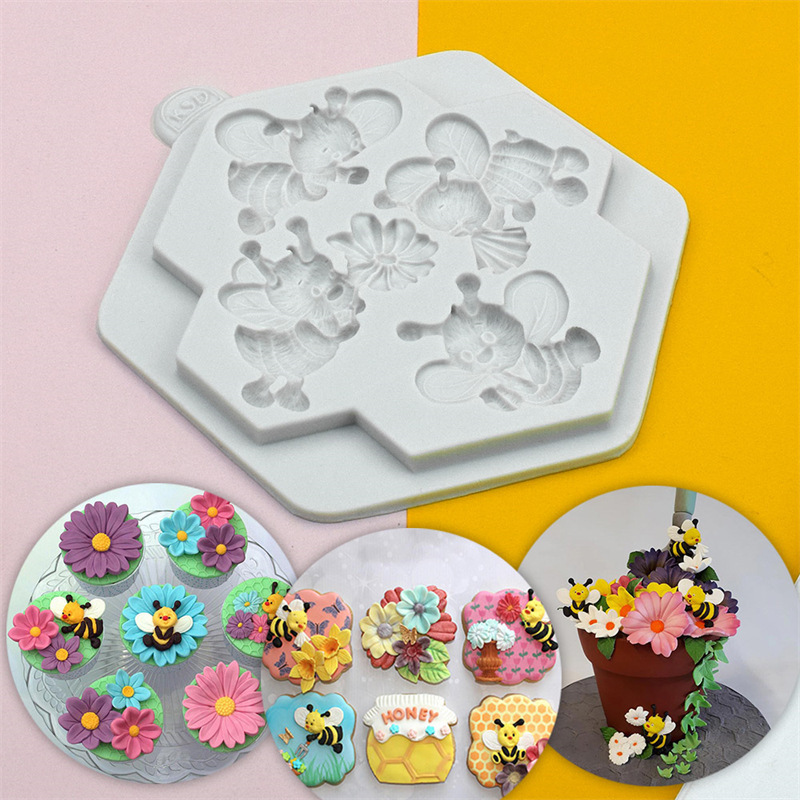 140g Silicone Mold 4 hole honey bee mould sugar craft gumpaste fondant cake decorating baking tool