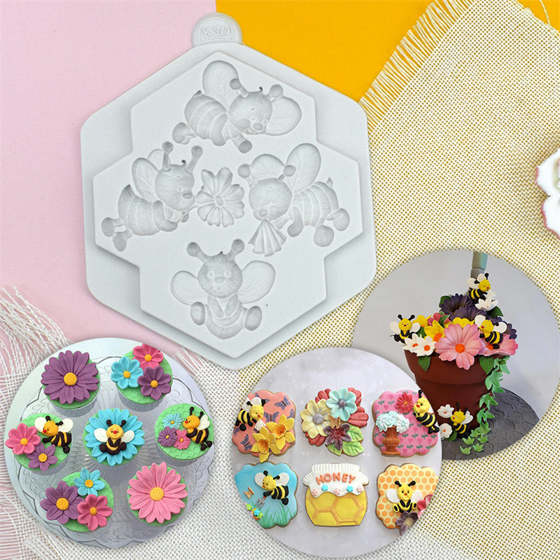 140g Silicone Mold 4 hole honey bee mould sugar craft gumpaste fondant cake decorating baking tool