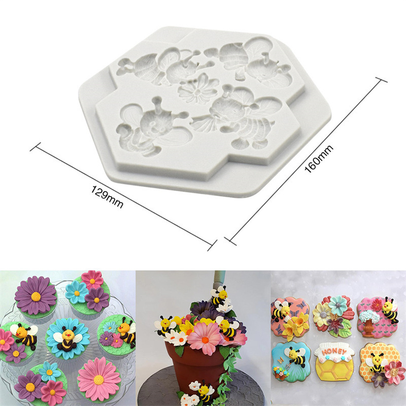 140g Silicone Mold 4 hole honey bee mould sugar craft gumpaste fondant cake decorating baking tool