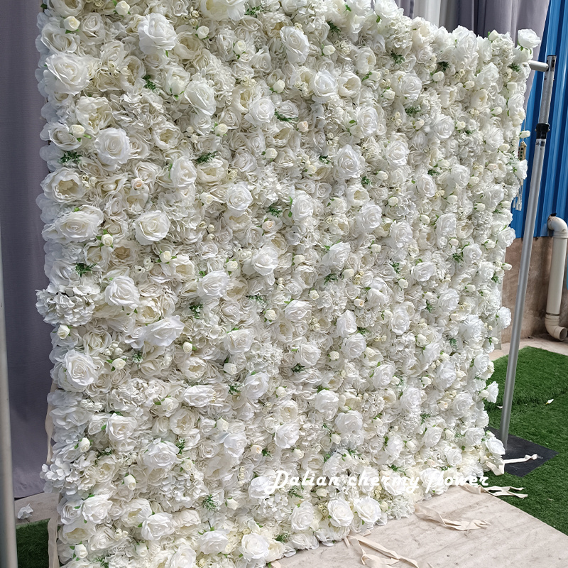 8*8ft Cloth Flower Wall Artificial 3D 5D Silk Red White Roses Peony Flower  Roll Up Background Panel for Wedding Party Event