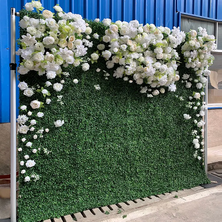 8*8ft Cloth Flower Wall Artificial 3D 5D Silk Red White Roses Peony Flower  Roll Up Background Panel for Wedding Party Event