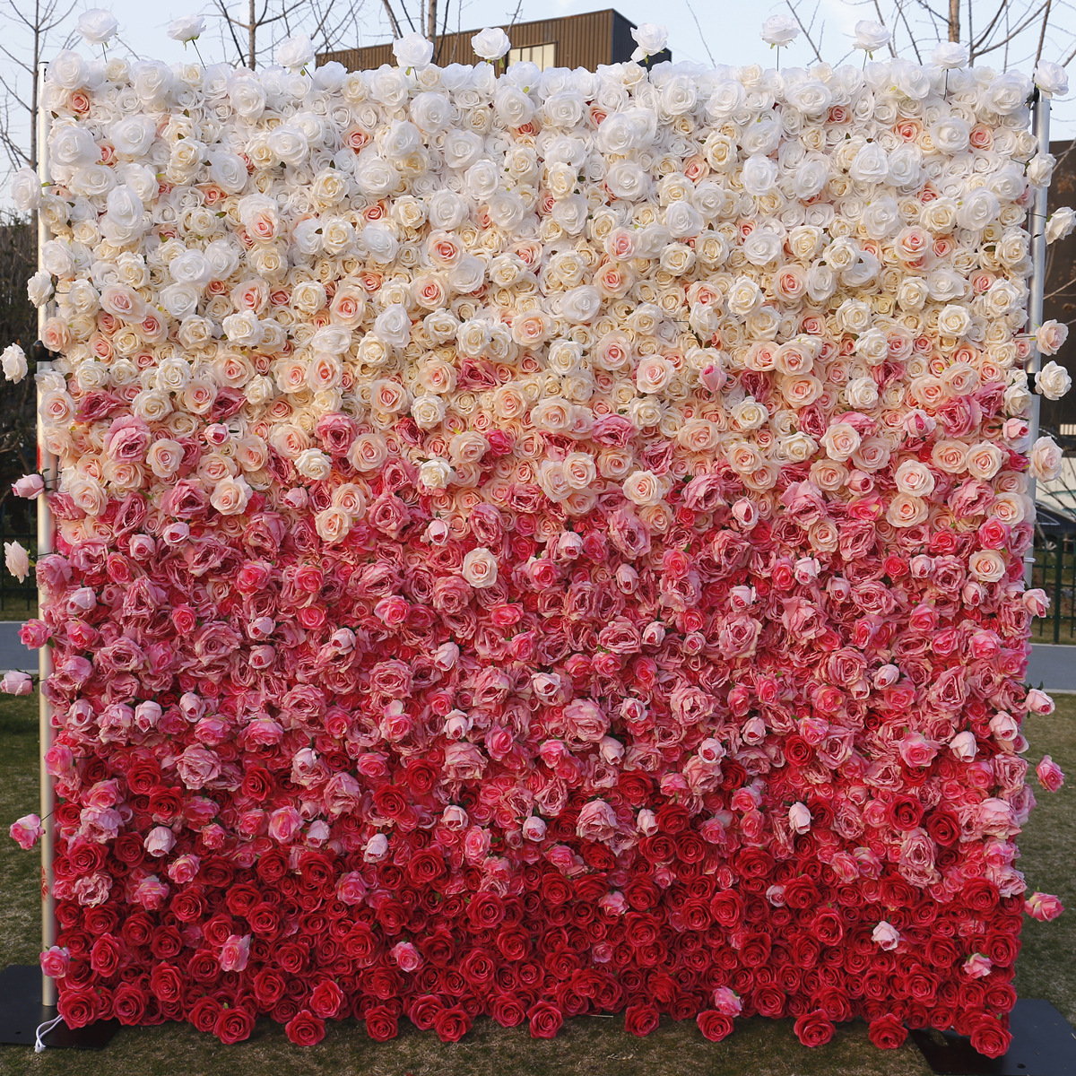 8*8ft Cloth Flower Wall Artificial 3D 5D Silk Red White Roses Peony Flower  Roll Up Background Panel for Wedding Party Event