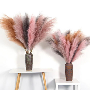 110cm Artificial 18 Branch Pampas Grass Tall Fluffy Stems Faux Cream Beige Large Pampas Grass for Living Room