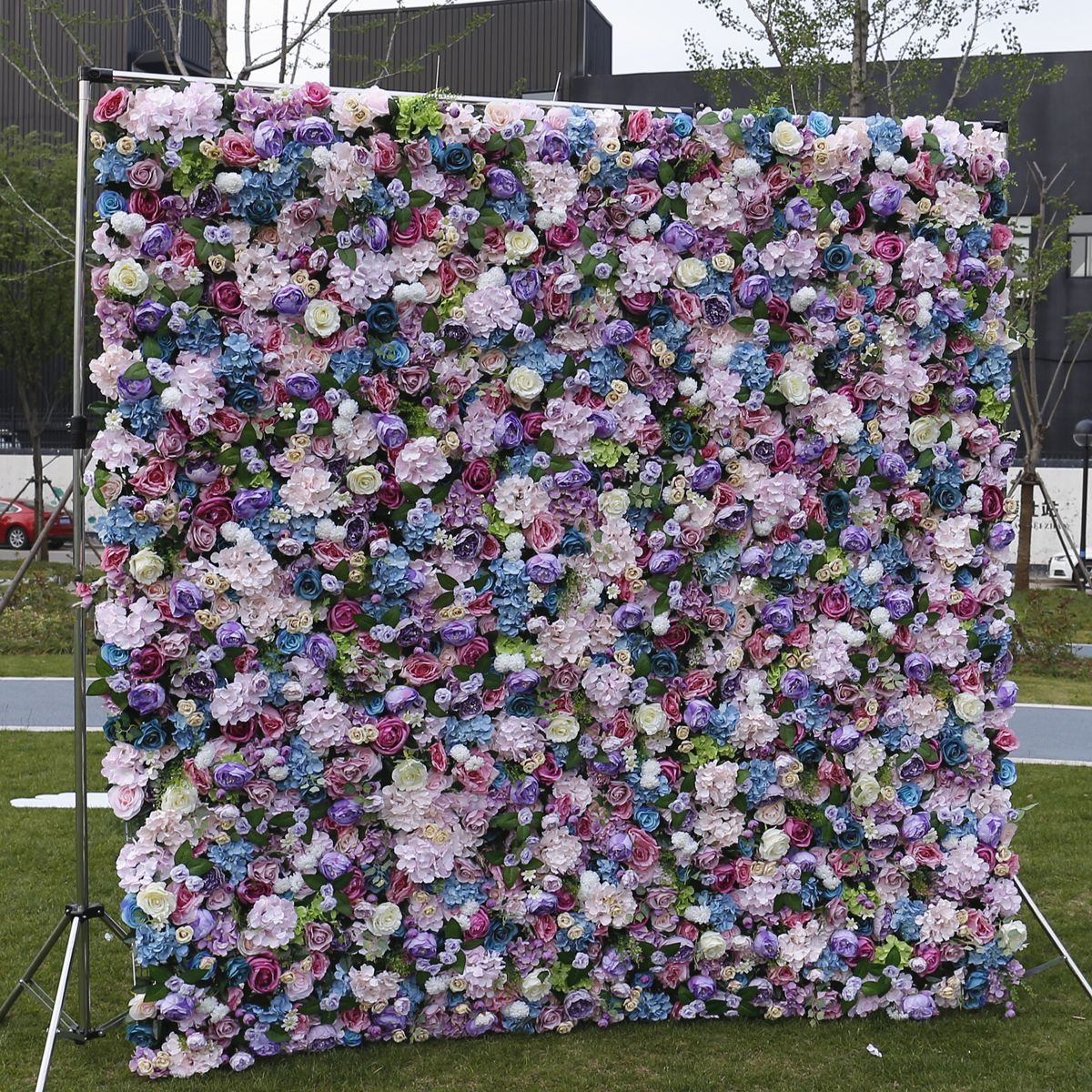 Custom Cloth Floral Wall 3d Roll Up Hanging Rose Hydrangea Flower Wall Purple Backdrop