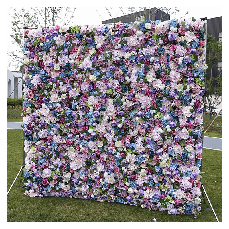 Custom Cloth Floral Wall 3d Roll Up Hanging Rose Hydrangea Flower Wall Purple Backdrop