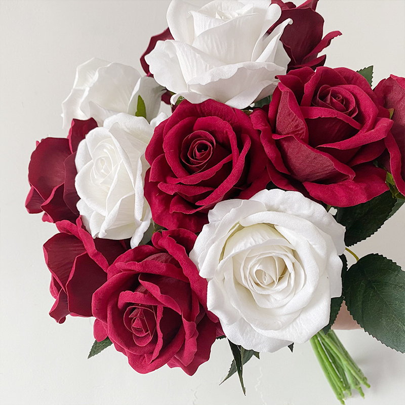 FREE SAMPLE Artificial Flowers Single Branch Velvet Red Roses Fake Flowers Wedding Decoration