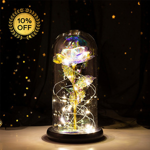 Factory Wholesale LED Light 24k Gold Galaxy Rose Flower Glass Dome Thanksgiving, Valentine's Day gift