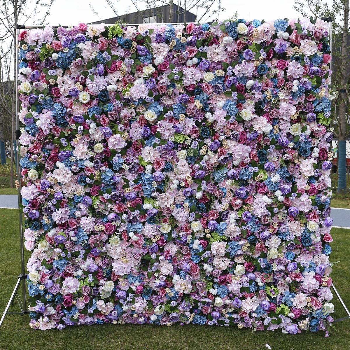 Custom Cloth Floral Wall 3d Roll Up Hanging Rose Hydrangea Flower Wall Purple Backdrop