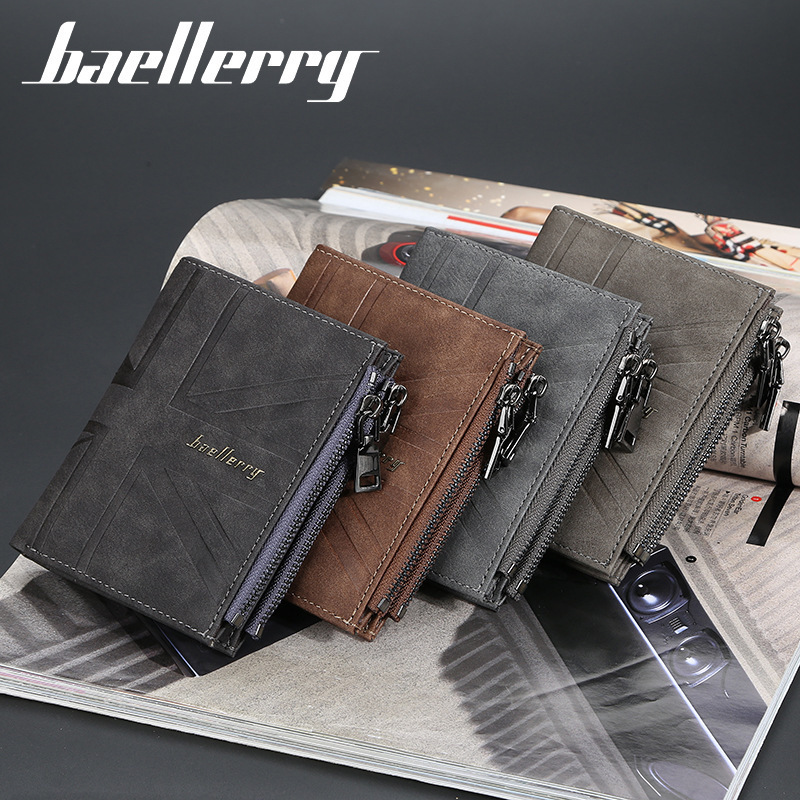 Baellery DR056 Small Money Purses New Design Men Wallets Dollar Price Top Men Thin Wallet With Coin Bag Zipper Wallet