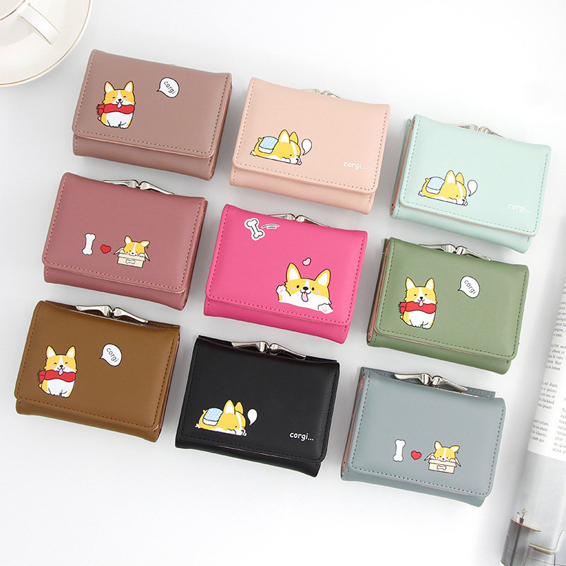 New Korean ladies purse wallet short cute cartoon puppy girls Purse Tri-fold small Coin purses