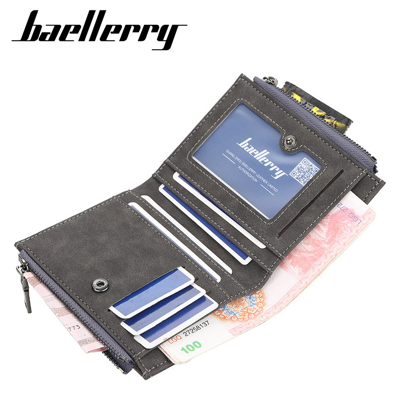 Baellery DR056 Small Money Purses New Design Men Wallets Dollar Price Top Men Thin Wallet With Coin Bag Zipper Wallet