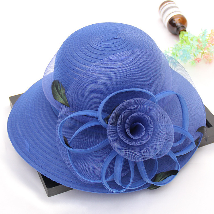 SH049 Women Kentucky Derby Wedding Lace Church Hat Spring Flower Decoration Organza Sequins Hat