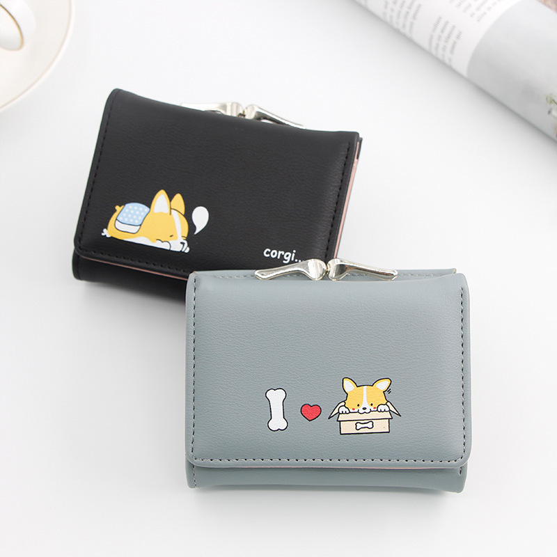 New Korean ladies purse wallet short cute cartoon puppy girls Purse Tri-fold small Coin purses