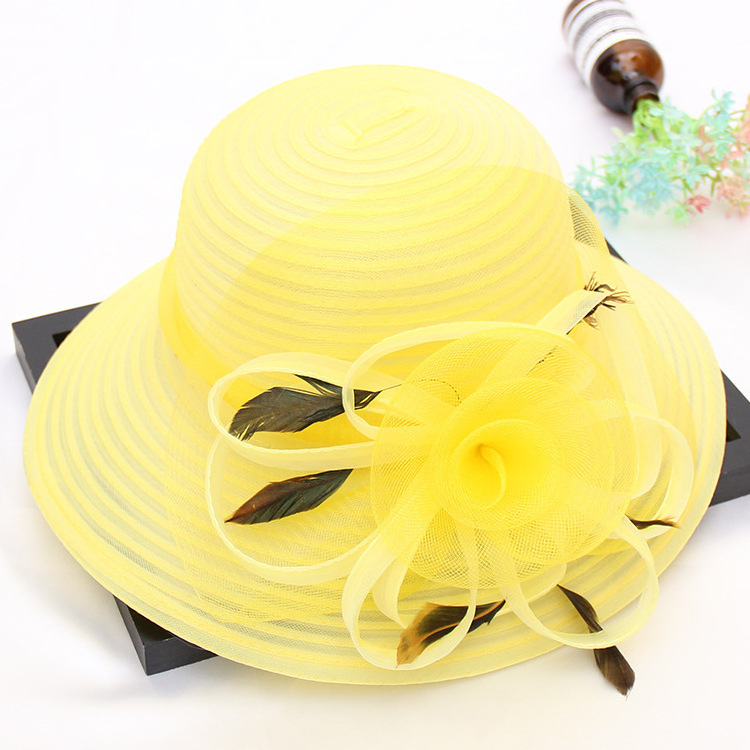 SH049 Women Kentucky Derby Wedding Lace Church Hat Spring Flower Decoration Organza Sequins Hat