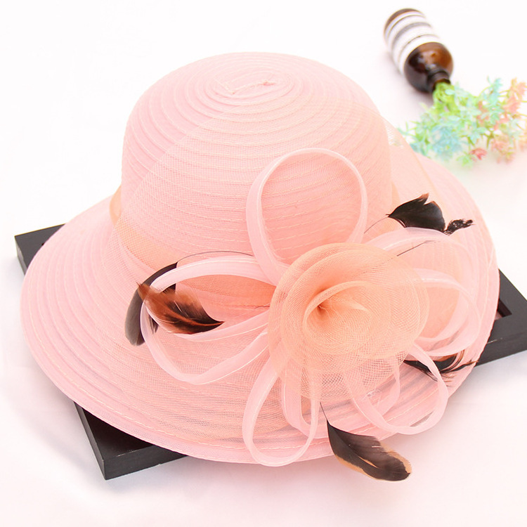 SH049 Women Kentucky Derby Wedding Lace Church Hat Spring Flower Decoration Organza Sequins Hat