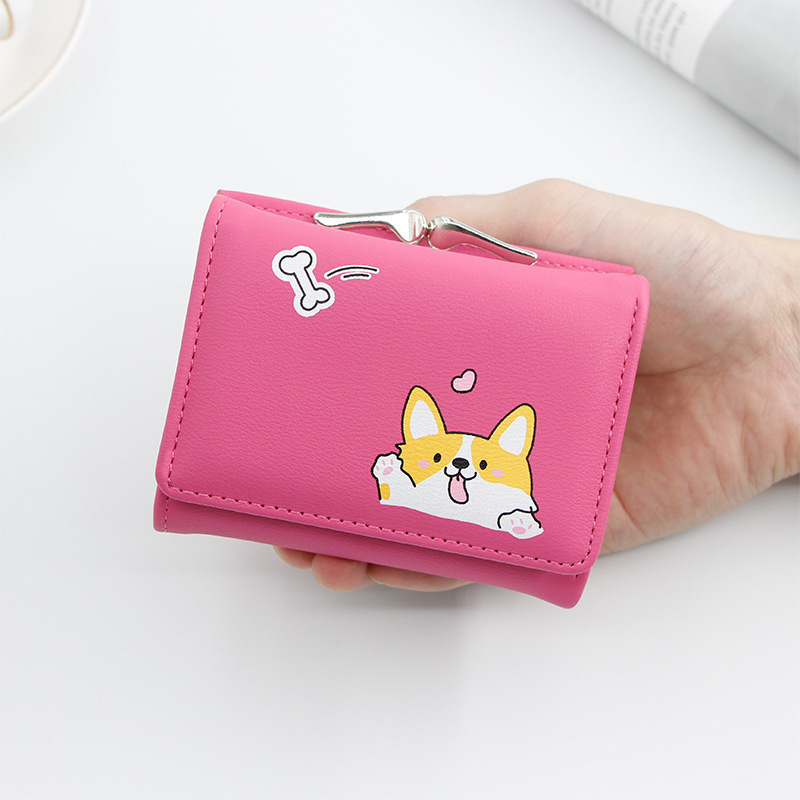 New Korean ladies purse wallet short cute cartoon puppy girls Purse Tri-fold small Coin purses