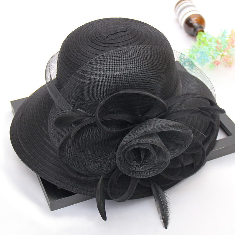 SH049 Women Kentucky Derby Wedding Lace Church Hat Spring Flower Decoration Organza Sequins Hat