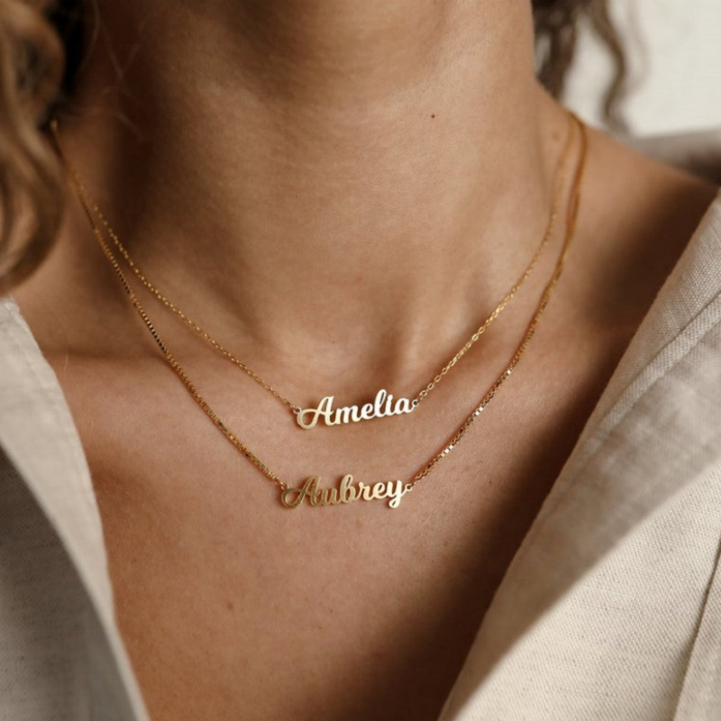 Personalized Custom Name Necklace 18k Gold Stainless Steel Women Men Engraved Customized Words Logo Name Pendant Necklaces