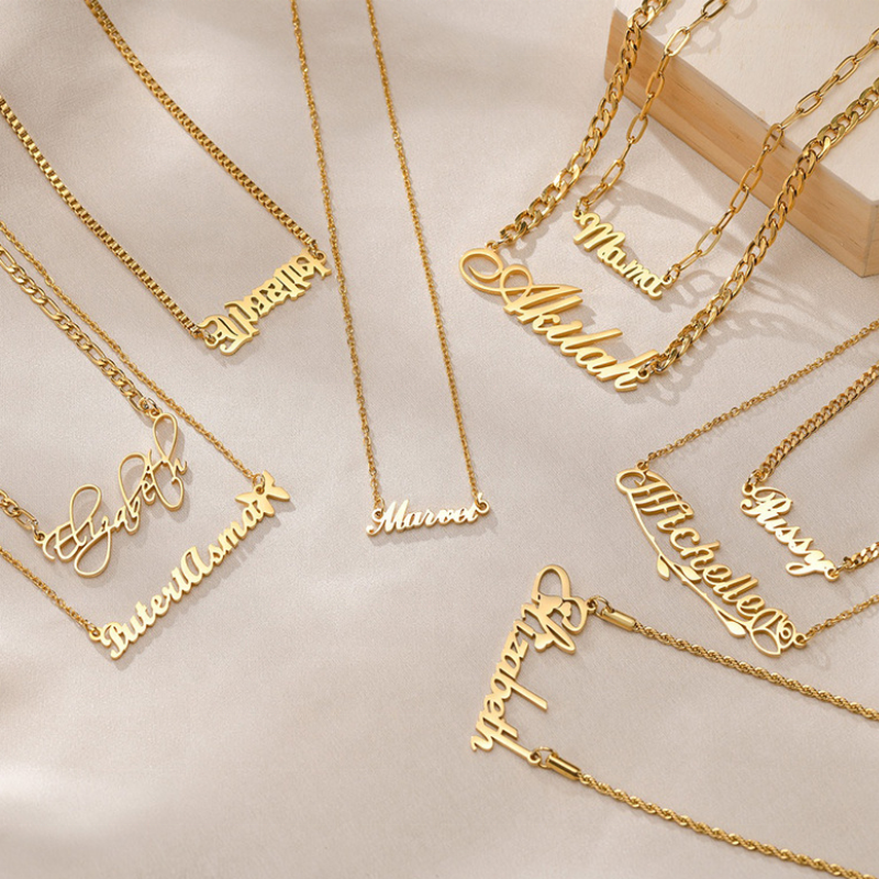 Personalized Custom Name Necklace 18k Gold Stainless Steel Women Men Engraved Customized Words Logo Name Pendant Necklaces